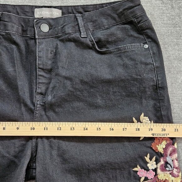 RJR John Rocha Jeans Womens 18 R Black High Rise Embroidery Flowers Sequins Boho - Picture 5 of 16
